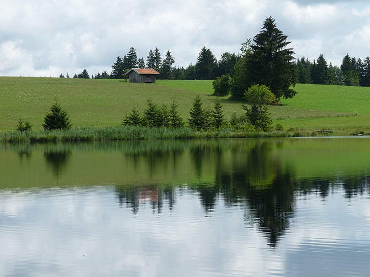 rybník, zrcadlení, Příroda, vody, jezero, krajina, Nesselwang