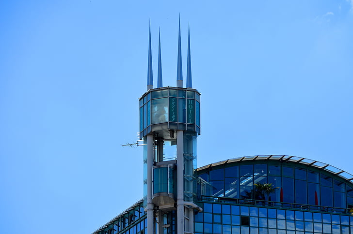 skyscraper, elevator, city, hotel, tower, pointed, sky