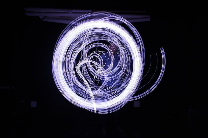 lys, lang eksponering, maleri, sirkel, bevegelse, natt, spiral