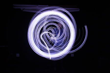 llum, exposició prolongada, pintura, cercle, moviment, nit, espiral