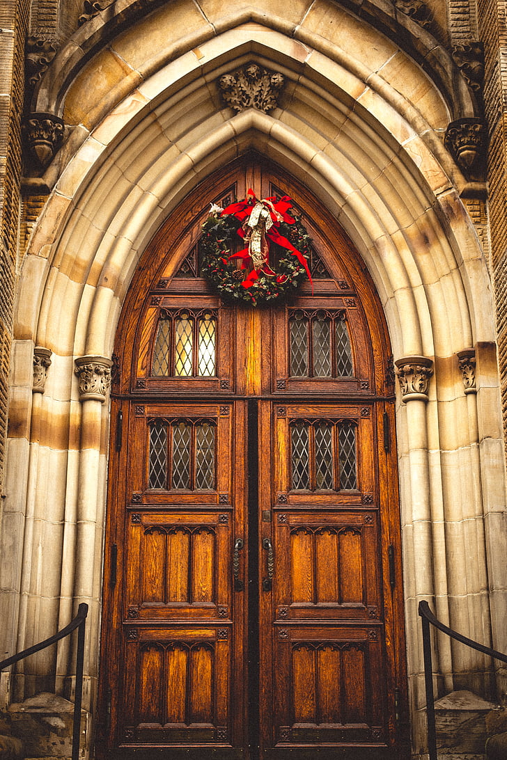 arquitectura, arte, Catedral, Navidad, Iglesia, decoración, puerta