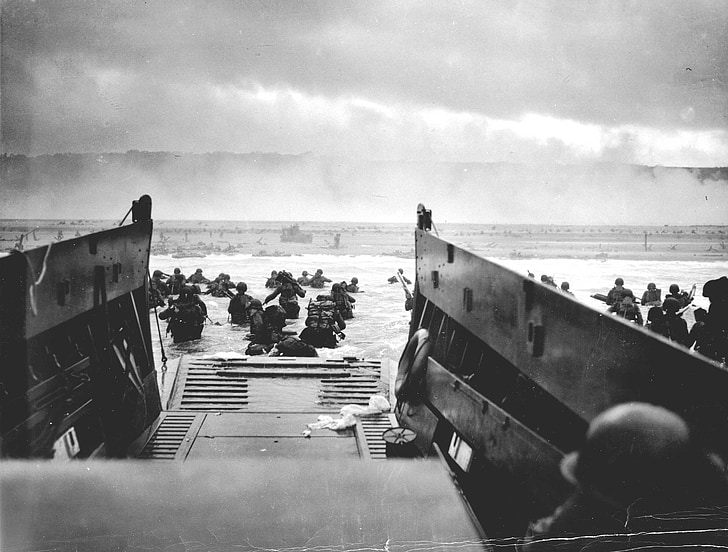 landing, Dropship, Normandie, d dag, juni, 1944, krigen