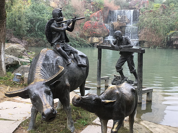 búfalo de agua, escultura, China, Asia, animal, culturas
