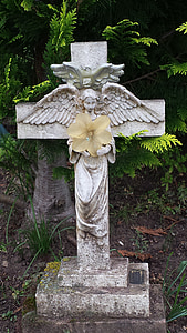 angel, cross, church, religion, cemetery, statue, grave