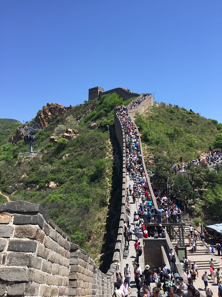 Tembok besar, pemandangan, langit biru, Cina