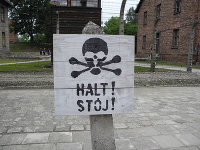 concentratiekamp, Polen, Blackboard, Stop, HEADSTAND, stoppen, Auschwitz