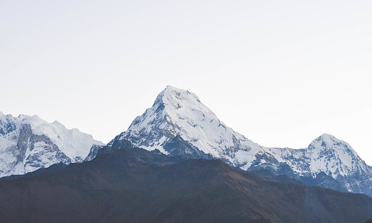 foto, montanha, cobertos, neve, Himalaia, Poon Hill, Annapurna