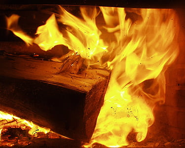 消防, 坑, 木材, 热, 干, 火焰, 晚上