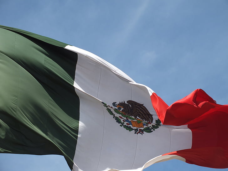 Mexico, vlag, hemel, Mexicaanse vlag, wapenschild