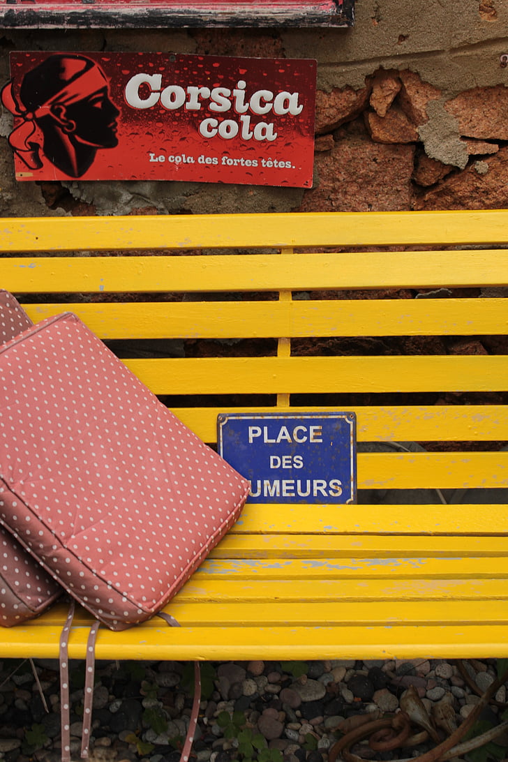smoking, corsica, bank, yellow, pillow, place, metal sign