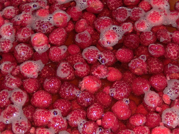 raspberries, red, washing, juicy, fresh