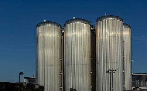 silo de, tanques, céu azul, azul, céu, alumínio, indústria