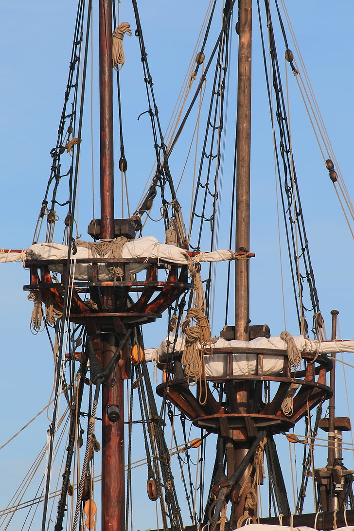 pirate ship, sail, masts, sea, ship, rigging, cordage