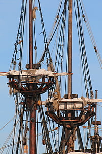 piratskib, sejl, masterne, havet, skib, rigning, reb