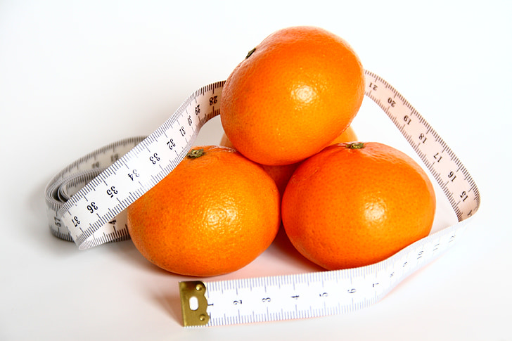 orange, frugt, spise, målebånd, meter, vægt