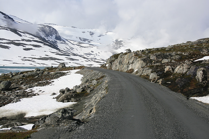 drogi, śnieg, Norwegia, krajobraz, zimowe, zimno, podróży