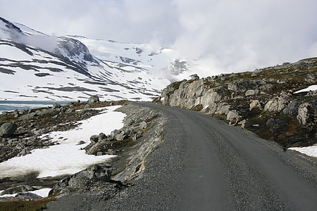 carretera, nieve, Noruega, paisaje, invierno, frío, viajes
