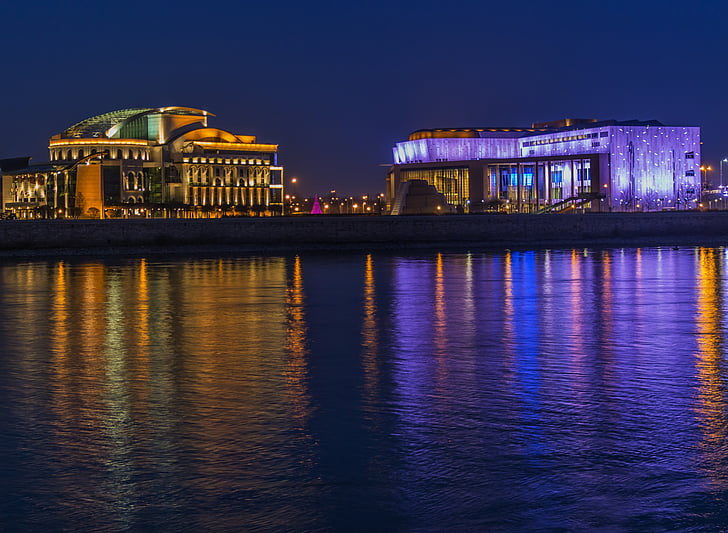 bâtiments, La nuit, lumières, éclairage, eau, Budapest, photo de nuit