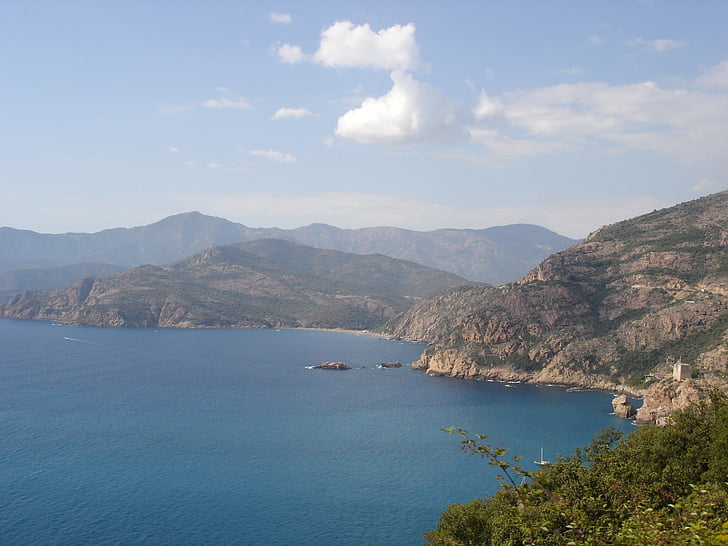 Corsica, peisaj, mare, natura, munte, albastru, linia de coastă