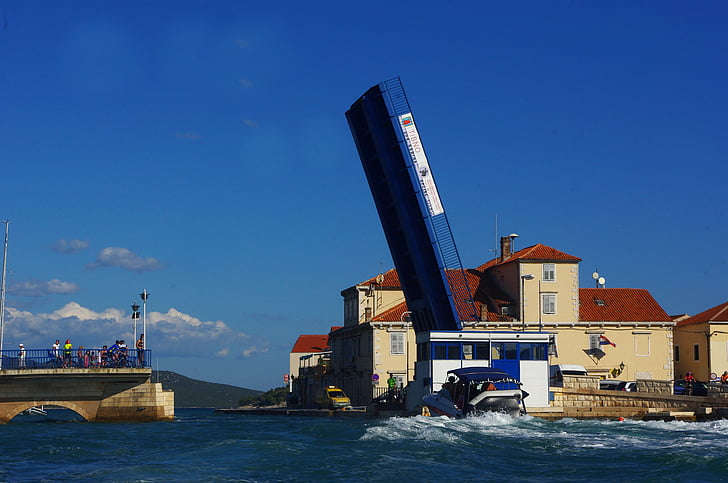 Boot, Bridge, Transit, hamn, Kroatien, farled, sjövägen
