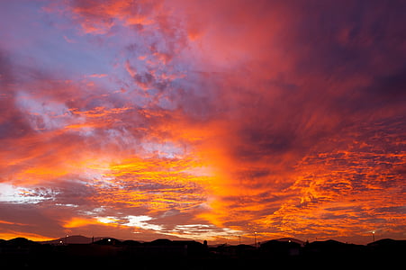 Захід сонця, під час заходу сонця небо, хмари, горизонт, апельсини, бузкових, блюз