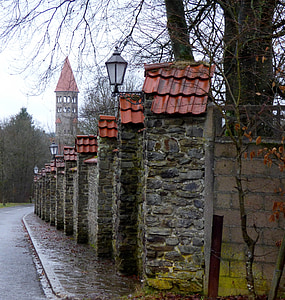 pared, Abadía de, azulejos de azotea, pared de la abadía, arquitectura, Clervaux, Luxemburgo