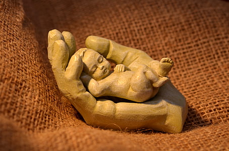 security, sculpture, figure, child, hand, small, keep
