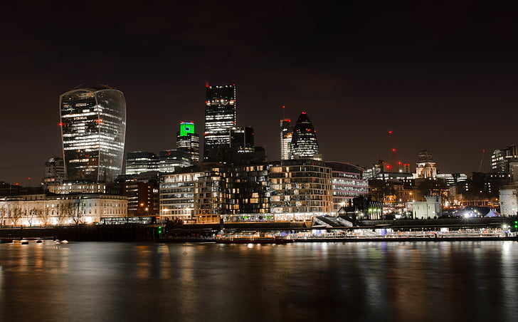Londres, ciutat, horitzó, nit, la ciutat, Districte financer, negoci