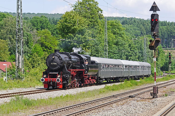 parná lokomotíva, parný vlak, udalosť, železničná nadšencami, Falcku, Palatinate forest, železničná