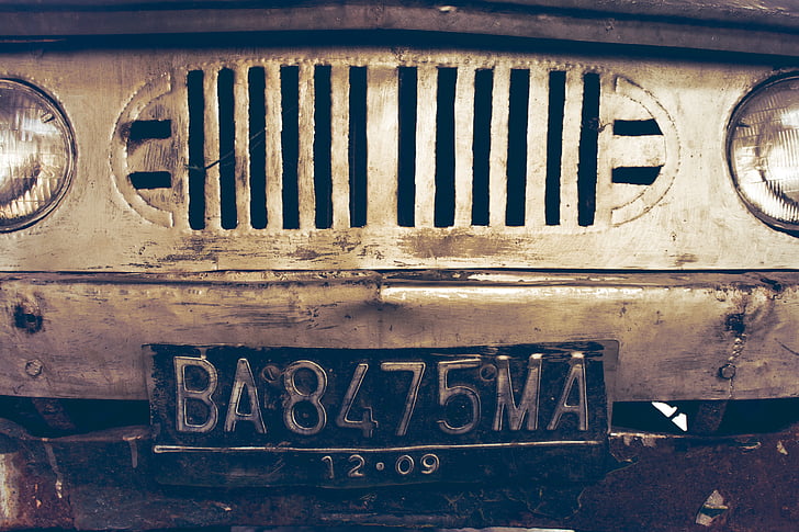 carro velho, vintage, retrô, carro clássico, placa do carro, velho, à moda antiga