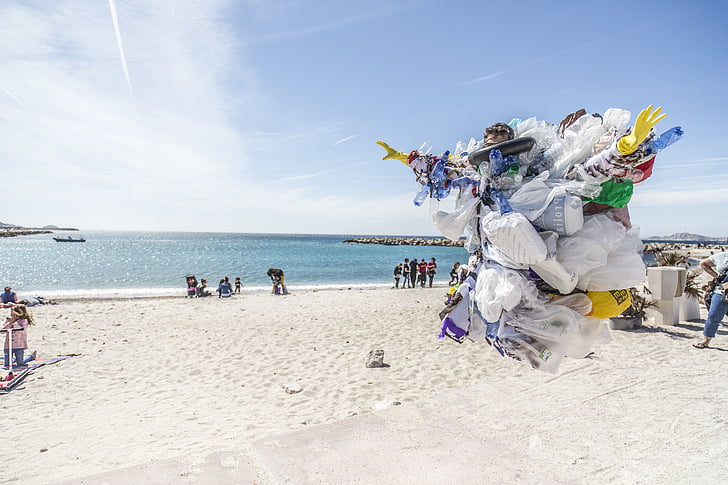 боклук, отпадъци, плаж, пластмаса, рециклиране, колекция, чанта