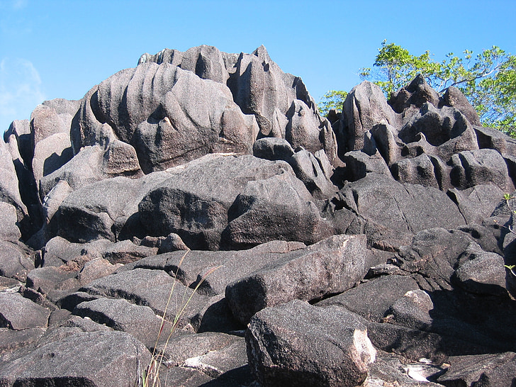 Rock, falaise, délavé, érosion, formations rocheuses, Seychelles