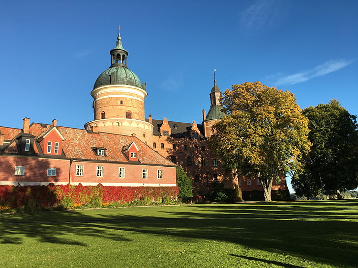 Kastil Gripsholm, Castle, musim gugur, Mariefred, Swedia, Himmel