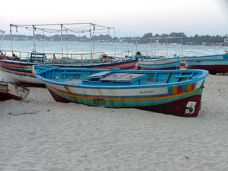 Tunísia, pescador, mar, pesca, água, barco, Marin