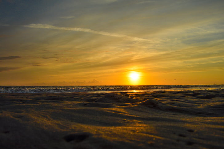 Playa, Borkum, puesta de sol