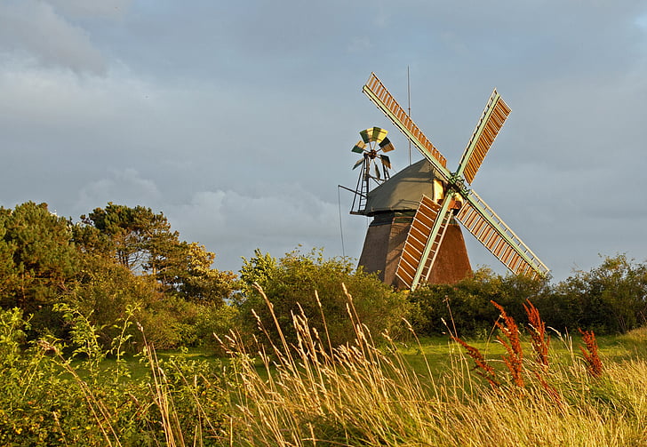Windmühle, Amrum, Nordsee, Insel, Wolken, Sommer, Urlaub