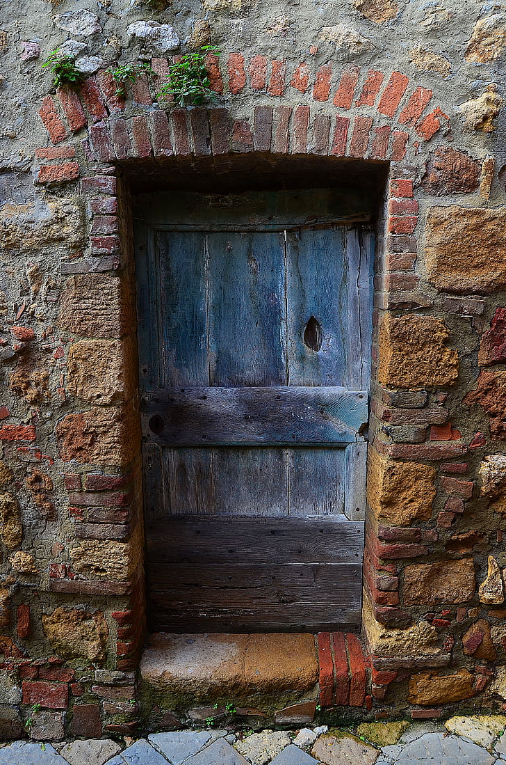 Старий двері, двері, Кам'яна стіна, Стіна, цегельні, Вулиця, Будівля