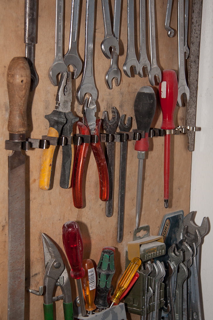tööriista seina, tööriist, ladustamine, mutrivõti, tangid, faili, graver