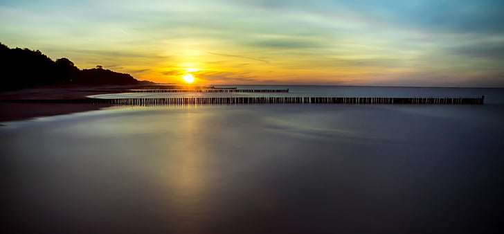 Östersjön, solnedgång, kusten av Östersjön, landskap, havet, Retreat havet, norra Polen