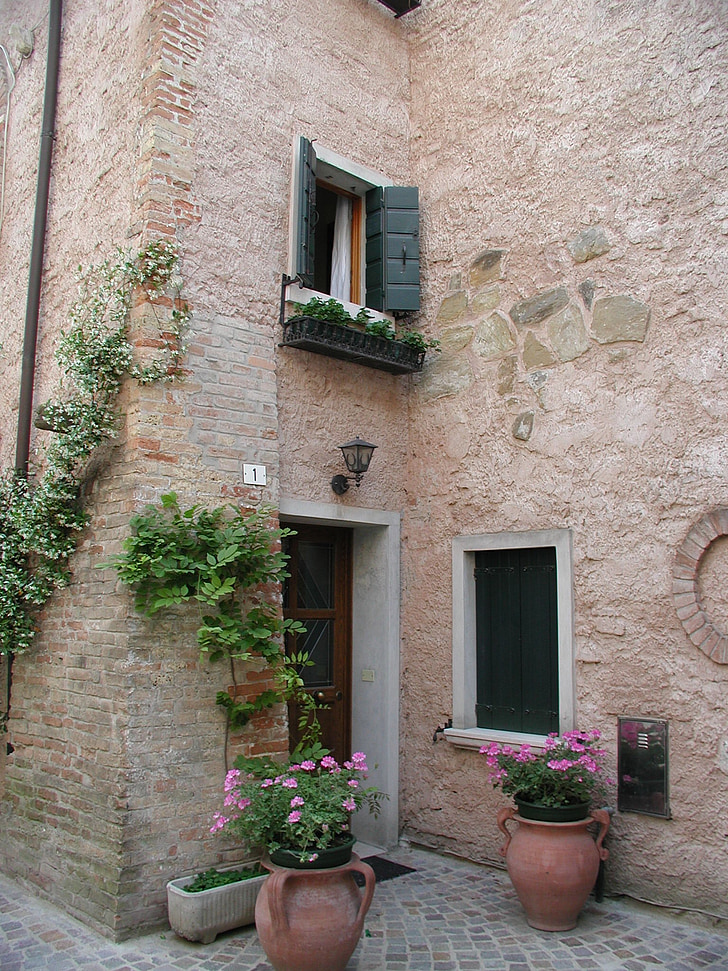 задния двор, архитектура, къща фасада, Италия