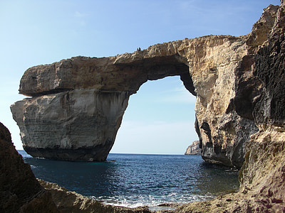 window, mountain, holes, cliff, sea, the mediterranean sea, malta