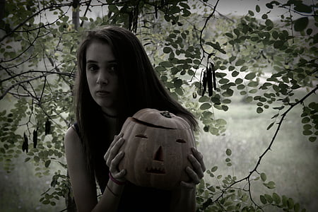 Halloween, pumpa, Flicka, skogen