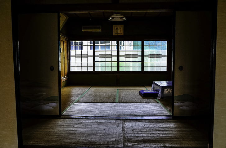 Japan, japansk, Ryokan, skydedøre, tatami gulv, vindue