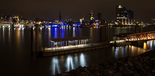 Hamburg, Port, kapal, Landungsbrücken, air, Pelabuhan Hamburg, Elbe philharmonic hall