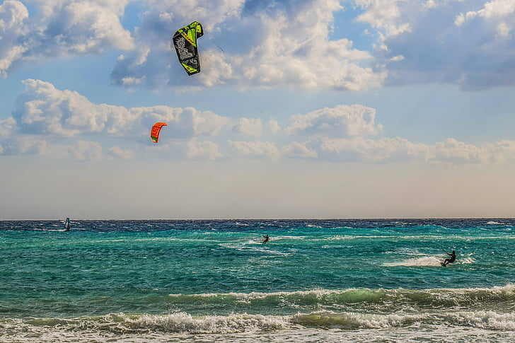 Kypros, Ayia napa, Makronissos beach, talvi, Matkailu, Kite boarding, Purjelautailu