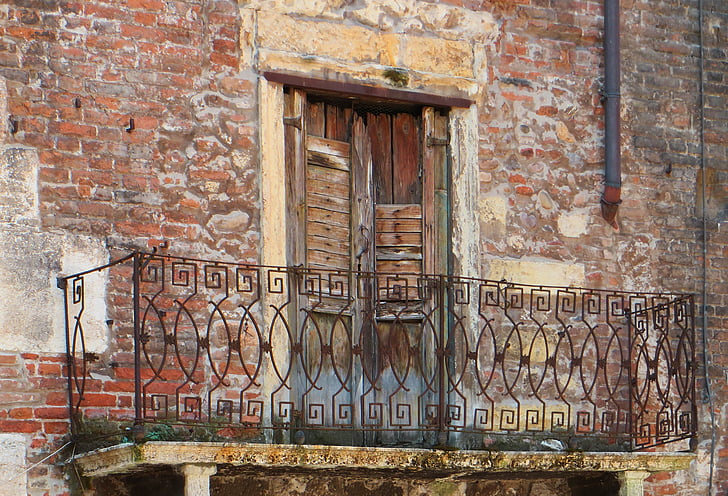 varanda, velho, fachada, Historicamente, arquitetura, parede - recurso de construção, tijolo