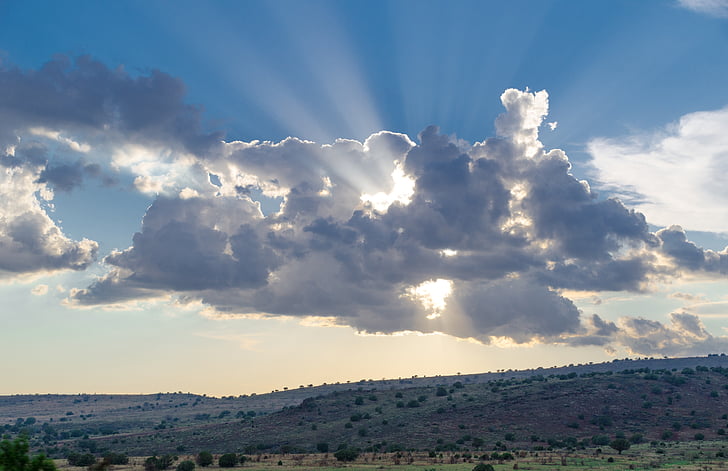 letecký, Fotografie, modrá, mraky, Highland, Hora, obloha