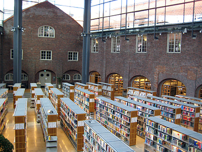 knjižnica, knjige, arhitektura, stari, sodobne, zidane, opeke
