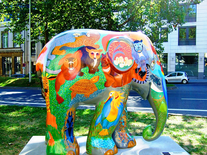 figure, elephant, painting, art, street art, colorful, color