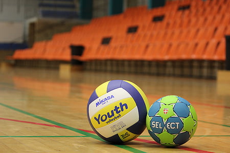 ball, volleyball, handball, training, goal, hall, halgulv